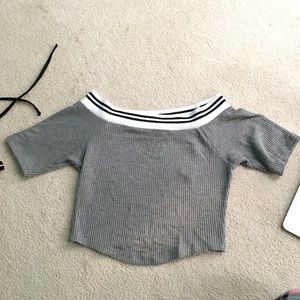 GREY OVER THE SHOULDER CROP TOP